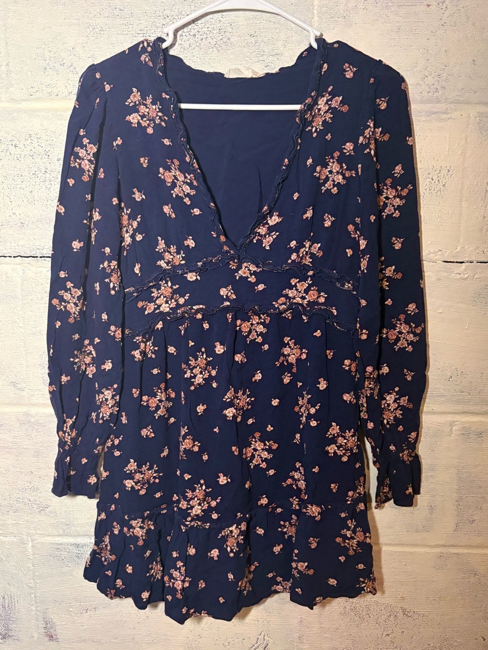 Altar'd State navy blue floral long sleeve mini dress XS